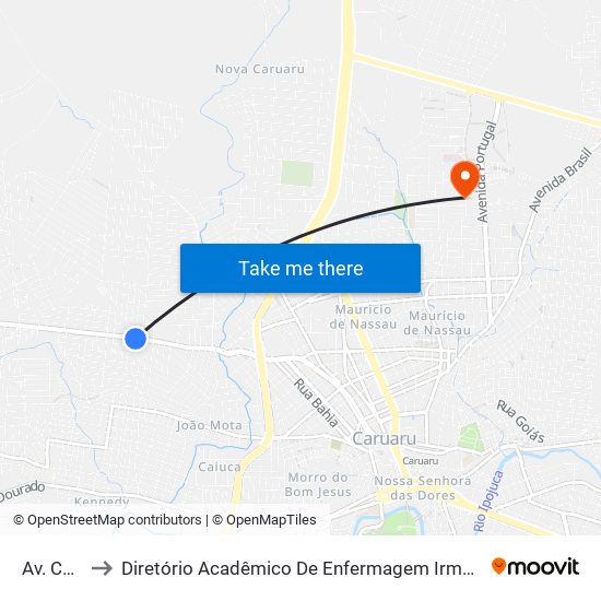 Av. Caruaru to Diretório Acadêmico De Enfermagem Irmã Ruth - Faculdade ASCES map