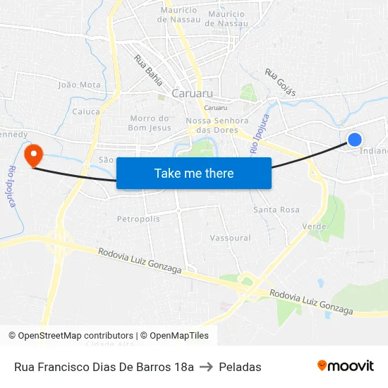 Rua Francisco Dias De Barros 18a to Peladas map