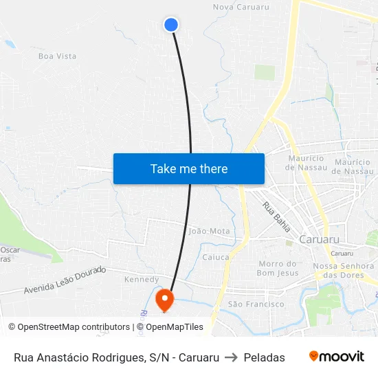 Rua Anastácio Rodrigues, S/N - Caruaru to Peladas map