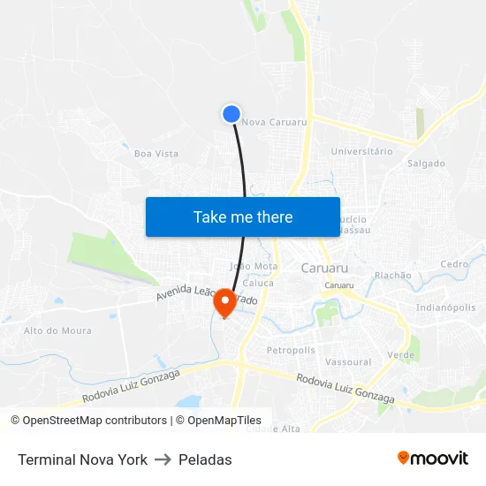 Terminal Nova York to Peladas map