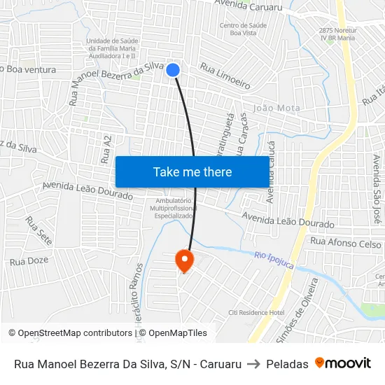 Rua Manoel Bezerra Da Silva, S/N - Caruaru to Peladas map