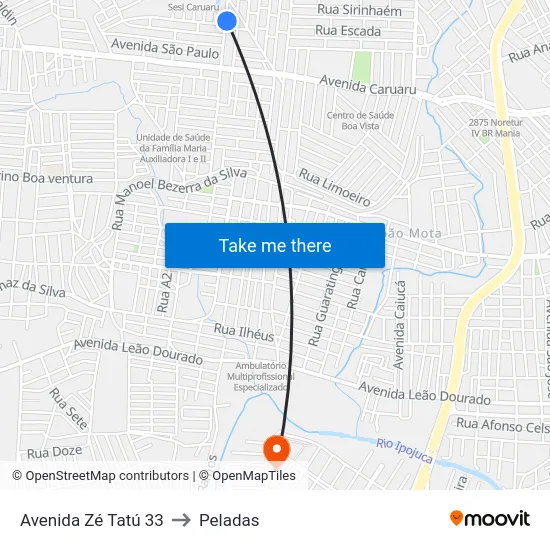 Avenida Zé Tatú 33 to Peladas map