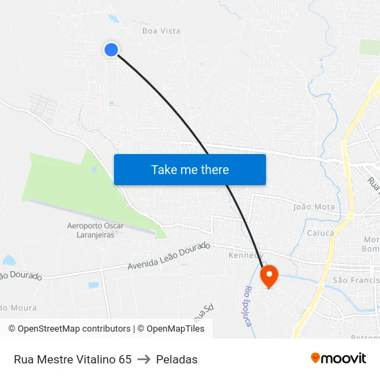 Rua Mestre Vitalino 65 to Peladas map