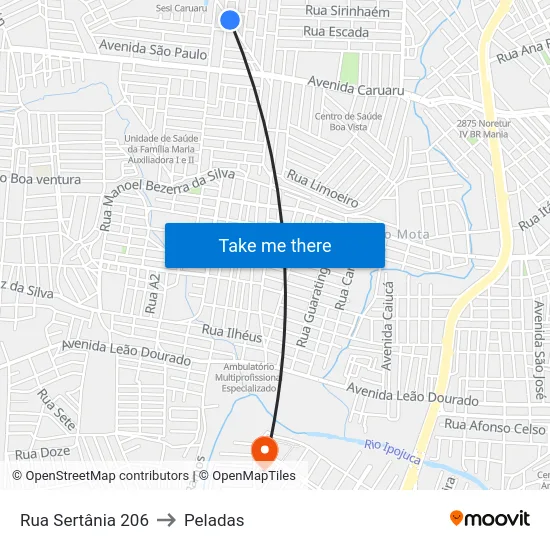 Rua Sertânia 206 to Peladas map