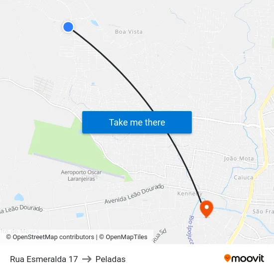 Rua Esmeralda 17 to Peladas map