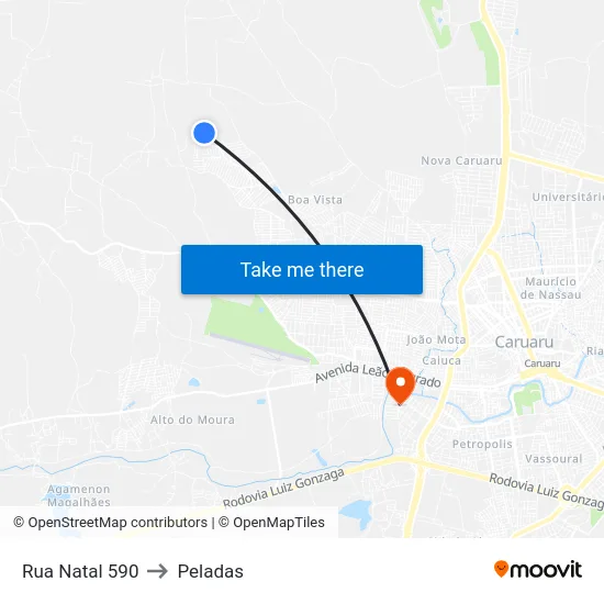 Rua Natal 590 to Peladas map