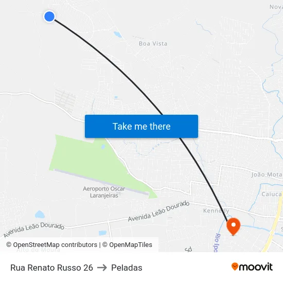 Rua Renato Russo 26 to Peladas map