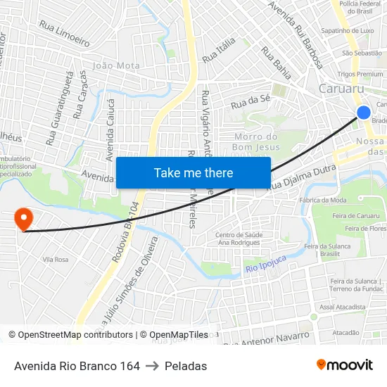 Avenida Rio Branco 164 to Peladas map