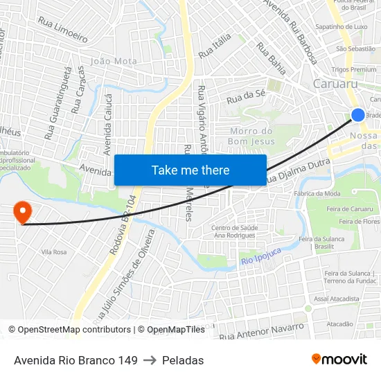 Avenida Rio Branco 149 to Peladas map