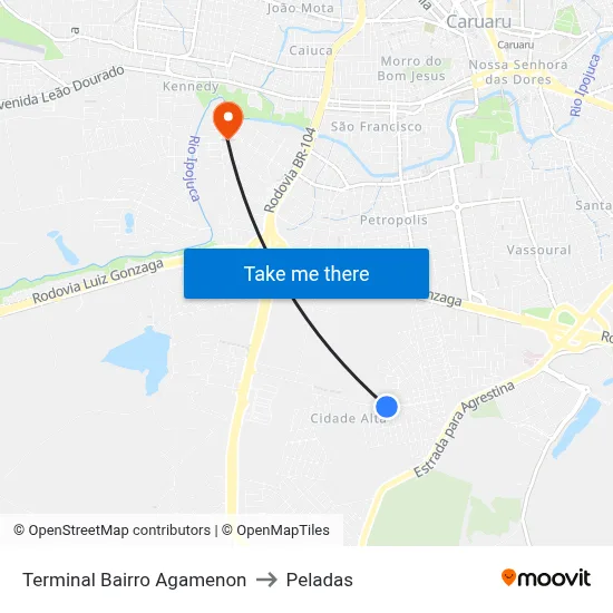 Terminal Bairro Agamenon to Peladas map