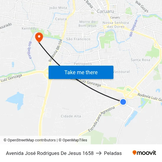 Avenida José Rodrigues De Jesus 1658 to Peladas map