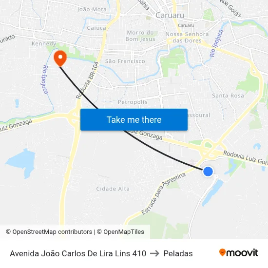 Avenida João Carlos De Lira Lins 410 to Peladas map
