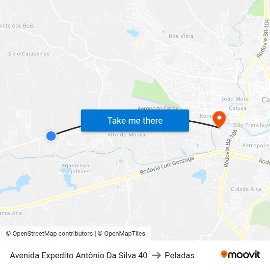 Avenida Expedito Antônio Da Silva 40 to Peladas map