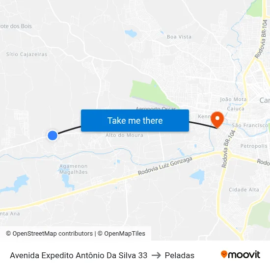 Avenida Expedito Antônio Da Silva 33 to Peladas map