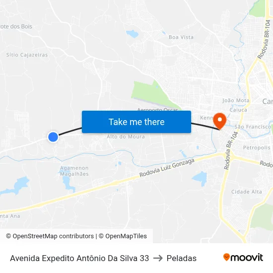 Avenida Expedito Antônio Da Silva 33 to Peladas map