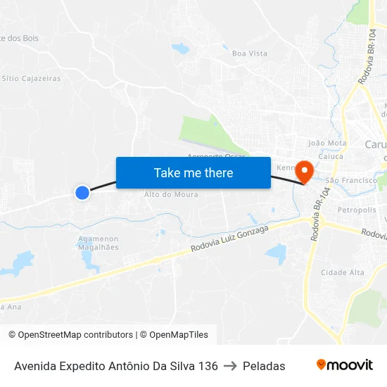 Avenida Expedito Antônio Da Silva 136 to Peladas map