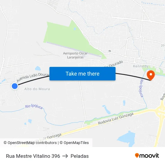 Rua Mestre Vitalino 396 to Peladas map