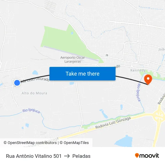 Rua Antônio Vitalino 501 to Peladas map