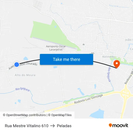 Rua Mestre Vitalino 610 to Peladas map