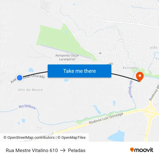Rua Mestre Vitalino 610 to Peladas map
