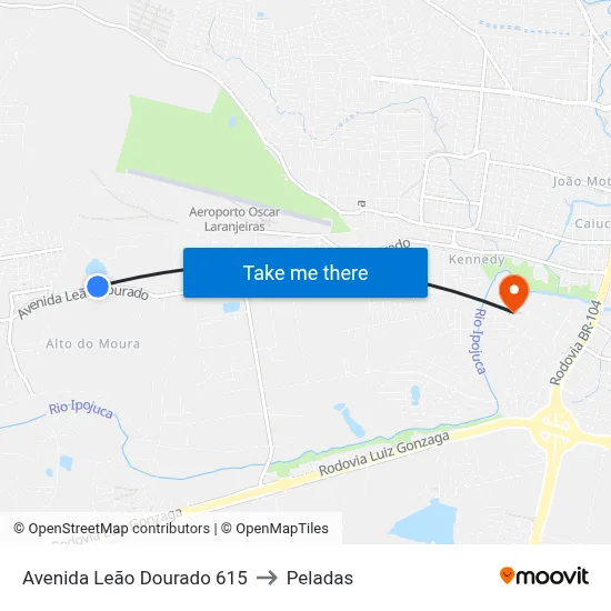 Avenida Leão Dourado 615 to Peladas map