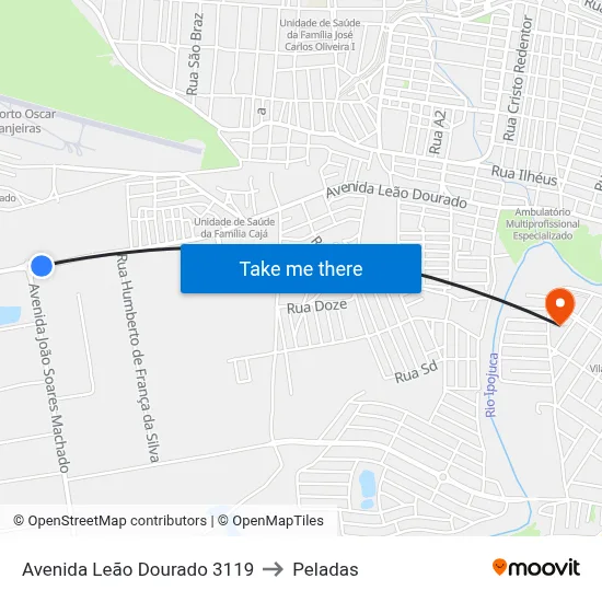 Avenida Leão Dourado 3119 to Peladas map