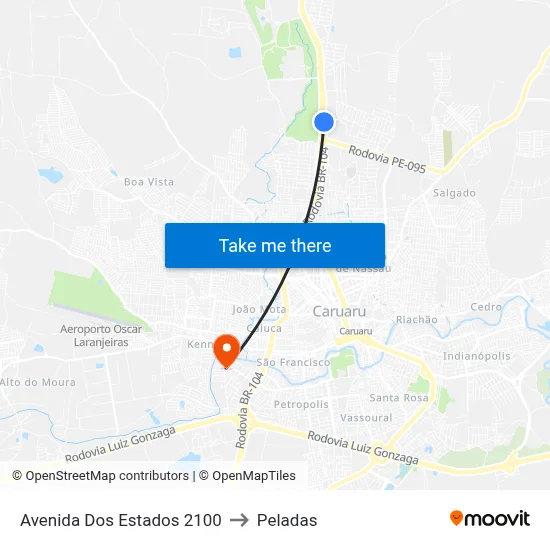 Avenida Dos Estados 2100 to Peladas map