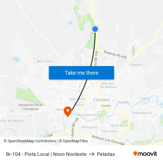 Br-104 - Pista Local | Novo Nordeste to Peladas map