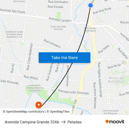 Avenida Campina Grande 326b to Peladas map