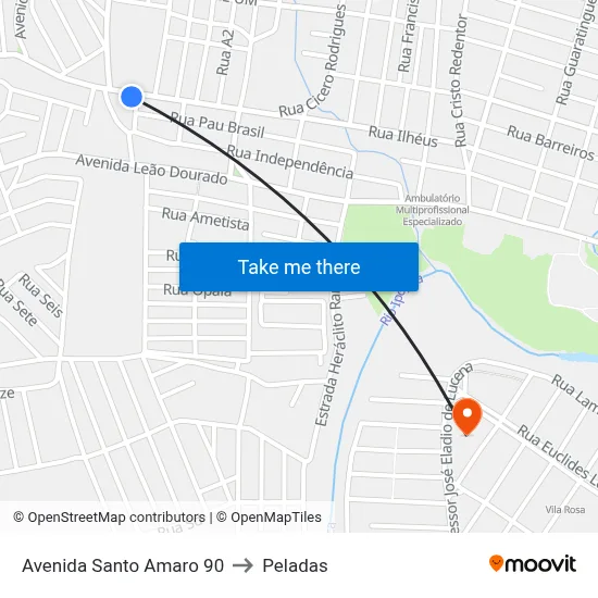 Avenida Santo Amaro 90 to Peladas map