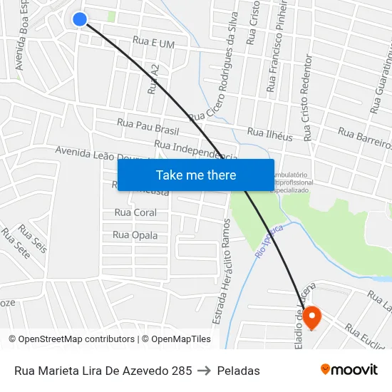 Rua Marieta Lira De Azevedo 285 to Peladas map