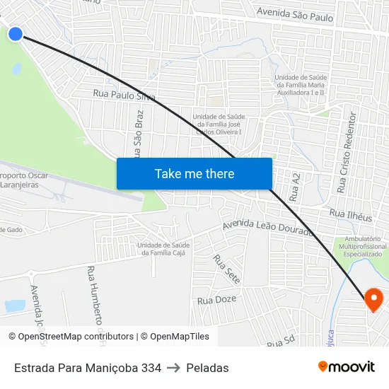 Estrada Para Maniçoba 334 to Peladas map