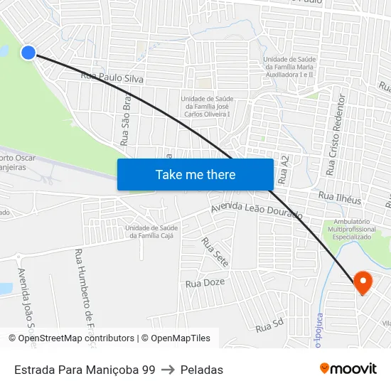 Estrada Para Maniçoba 99 to Peladas map