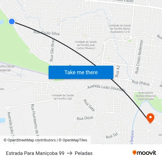 Estrada Para Maniçoba 99 to Peladas map