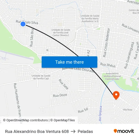 Rua Alexandrino Boa Ventura 608 to Peladas map