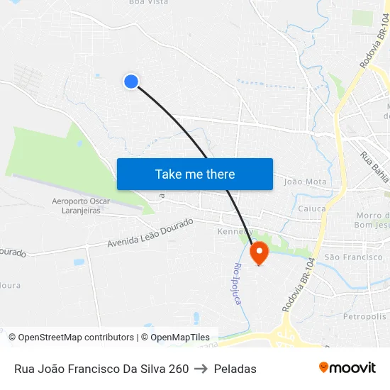 Rua João Francisco Da Silva 260 to Peladas map