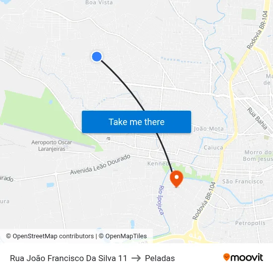 Rua João Francisco Da Silva 11 to Peladas map