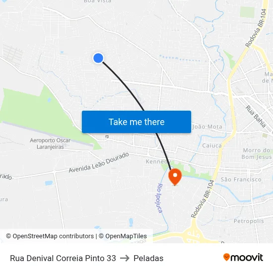 Rua Denival Correia Pinto 33 to Peladas map