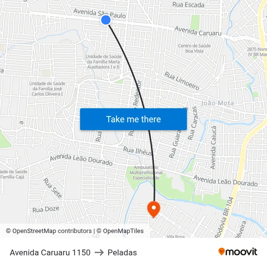 Avenida Caruaru 1150 to Peladas map
