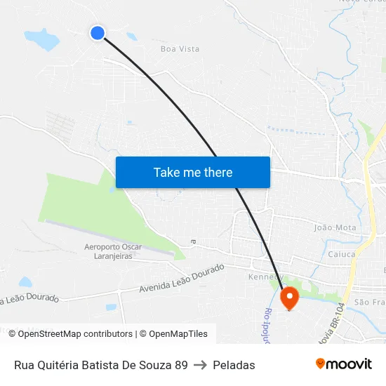 Rua Quitéria Batista De Souza 89 to Peladas map