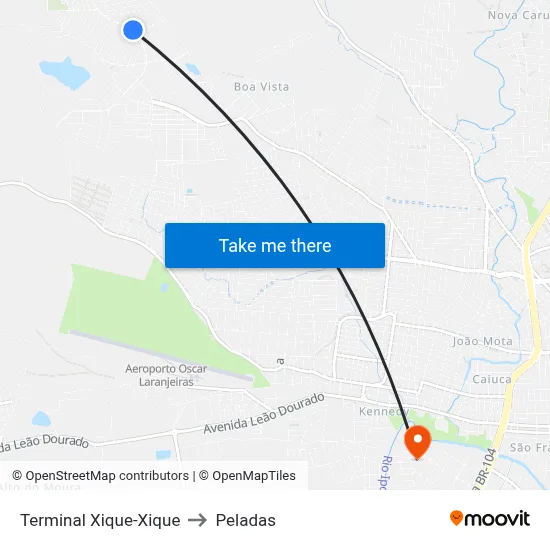 Terminal Xique-Xique to Peladas map