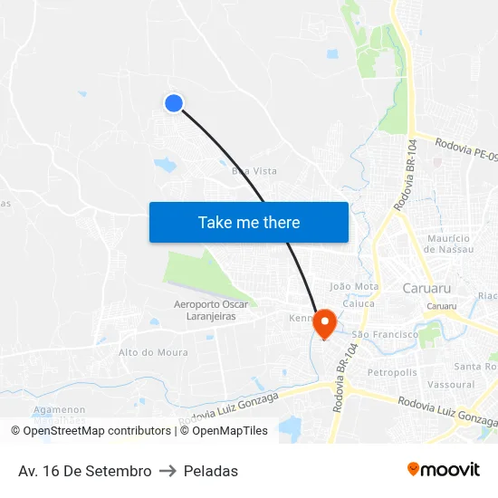 Av. 16 De Setembro to Peladas map