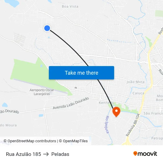 Rua Azulão 185 to Peladas map