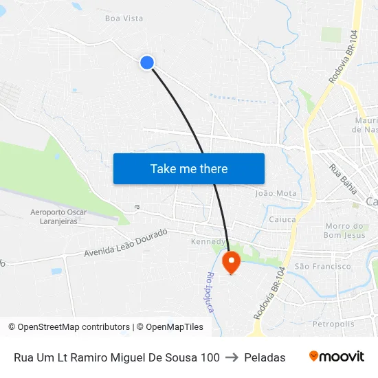 Rua Um Lt Ramiro Miguel De Sousa 100 to Peladas map