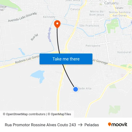Rua Promotor Rossine Alves Couto 243 to Peladas map