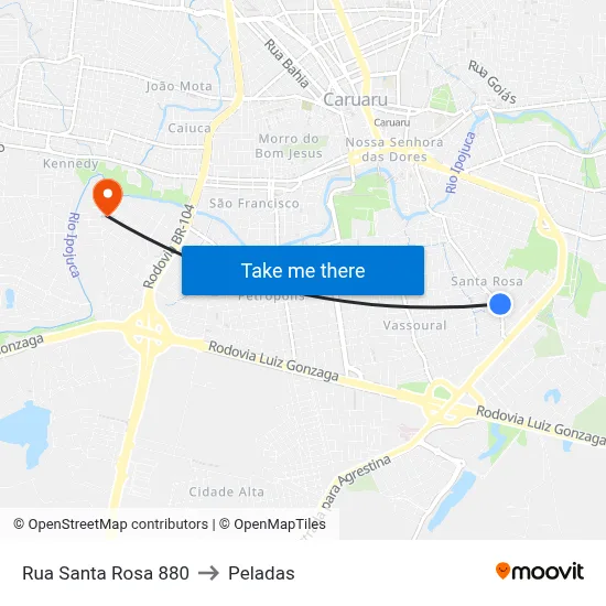 Rua Santa Rosa 880 to Peladas map