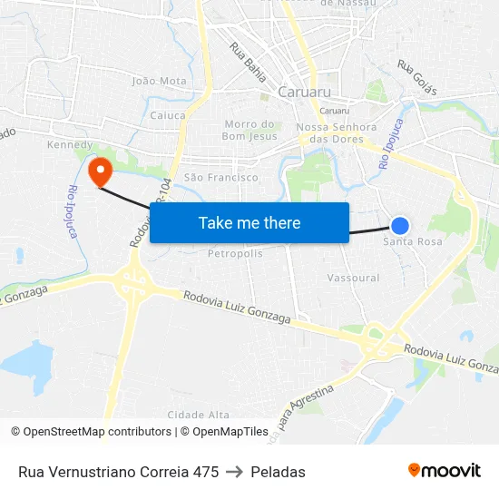 Rua Vernustriano Correia 475 to Peladas map
