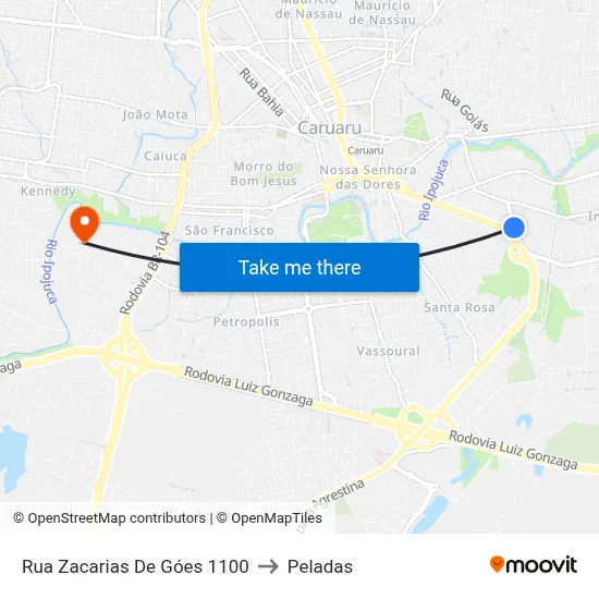 Rua Zacarias De Góes 1100 to Peladas map