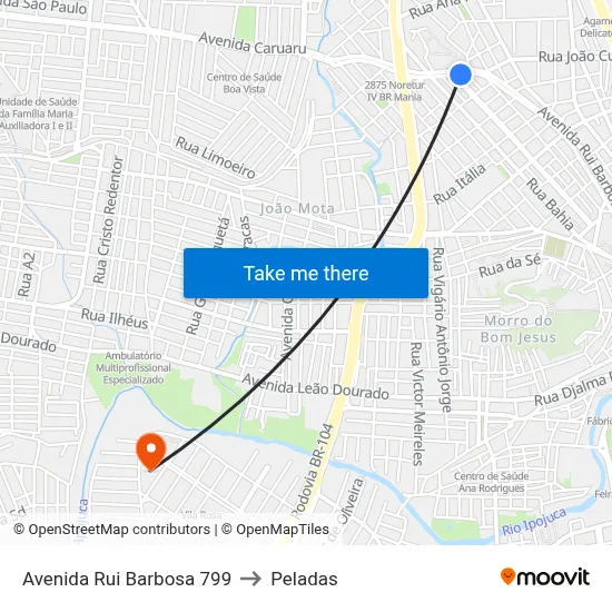Avenida Rui Barbosa 799 to Peladas map