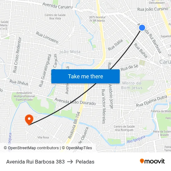 Avenida Rui Barbosa 383 to Peladas map